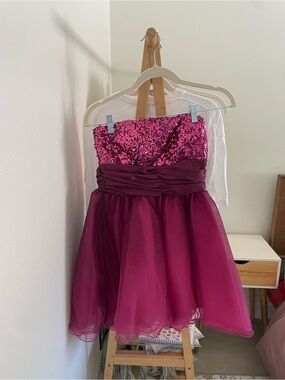 Girls' Strapless Sequin & Tulle Party Dress - Magenta “Speechless” Y2K -
